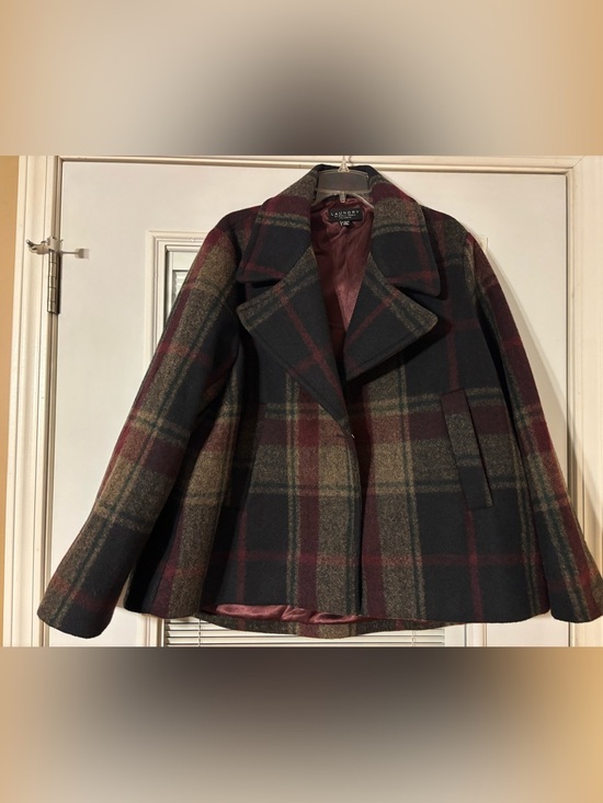 Laundry By Shelli Segal Jackets & Blazers - Laundry By Shelli Segal Plaid Peacoat in Black, Burgundy & Olive